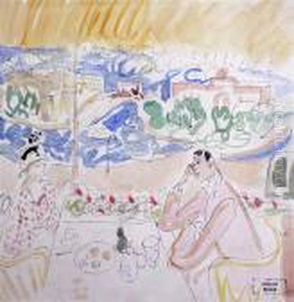 Figures At A Cafe Table Oil Painting by Jules Pascin