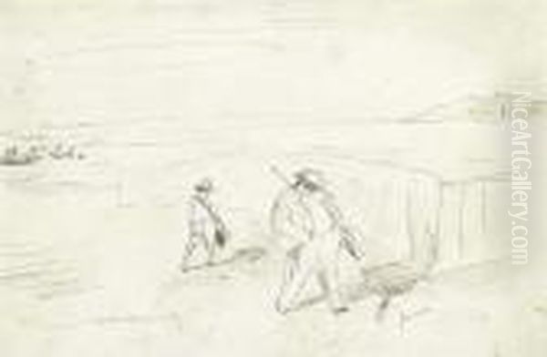 La Partie De Chasse Sur La Plage Stamped Oil Painting by Jules Pascin