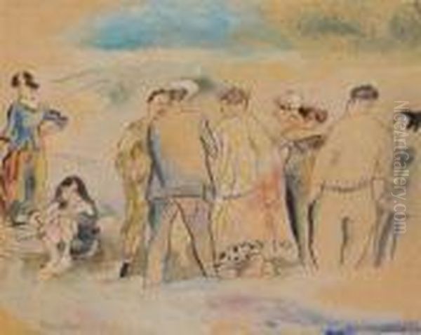 Sur La Plage Oil Painting by Jules Pascin