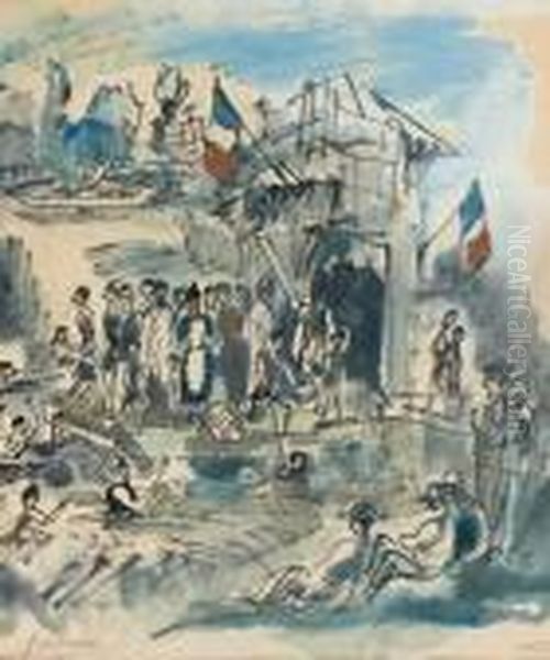 La Baignade Au Quartier Cajun A La Nouvelle Orleans
 Aquarelle, Porte Le Cachet De La Signature Et Le Cachet De L'atelier. Oil Painting by Jules Pascin