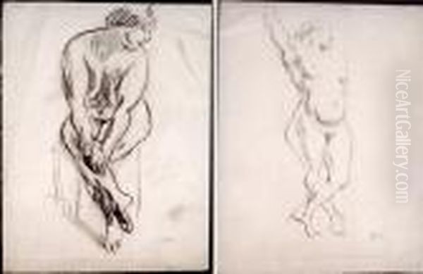 Modele Assis / Academie De Femme (recto Verso) Oil Painting by Jules Pascin