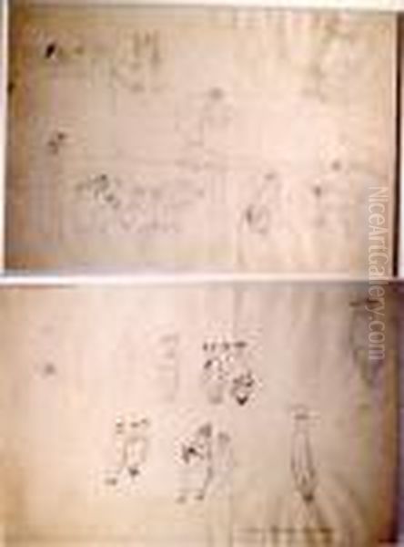 Dessins Preparatoires Pour 
Nenette Et La Fete De Sainte Catherine, Alice, Nenette Et Le Medecin 
(recto), Marie Et La Noire Et La Grosse (verso) Oil Painting by Jules Pascin