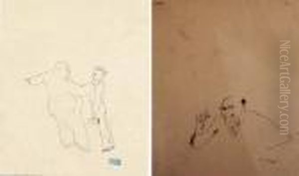 Professeur Chauve Et Eleve Echevele / Etude D'intellectuel Oil Painting by Jules Pascin