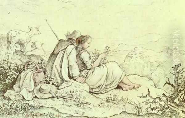 At the height of mountains Oil Painting by Adrian Ludwig Richter