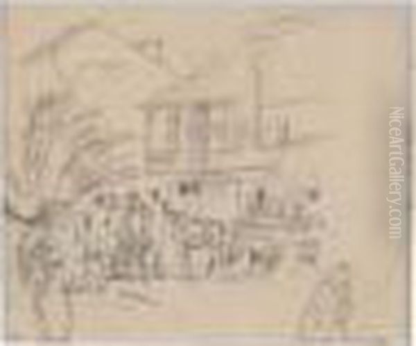 Paysage, Maisons Et Charrette, Circa 1916 Oil Painting by Jules Pascin