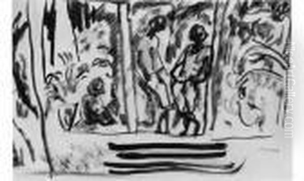 Aquarelle Sur Trait De Pinceau A
 L'encre De Chine. Cachet De La Signature (lugt No. 2014a). Timbre De 
L'atelier (lugt No. 2014b) En Bas A Droite. 19 X 29 Cm. Oil Painting by Jules Pascin