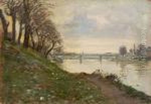 Fiume Con Ponte Oil Painting by Carlo Passigli