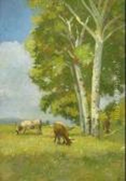 Mucche Al Pascolo Oil Painting by Carlo Passigli