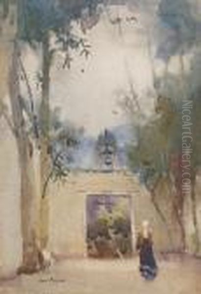 Figure In A Mediterranean Courtyard Oil Painting by James Paterson