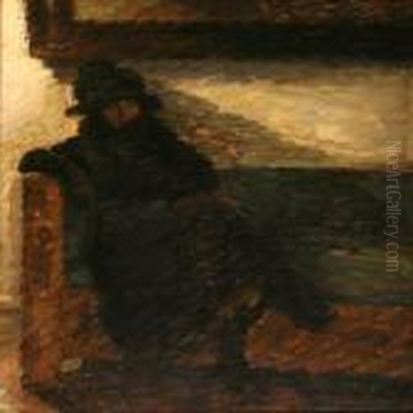 Yrsa Lundstrom (1890-1954), 
Married With Thepainter Vilhelm Lundstrom, Seated On A Banquette Oil Painting by Julius Paulsen