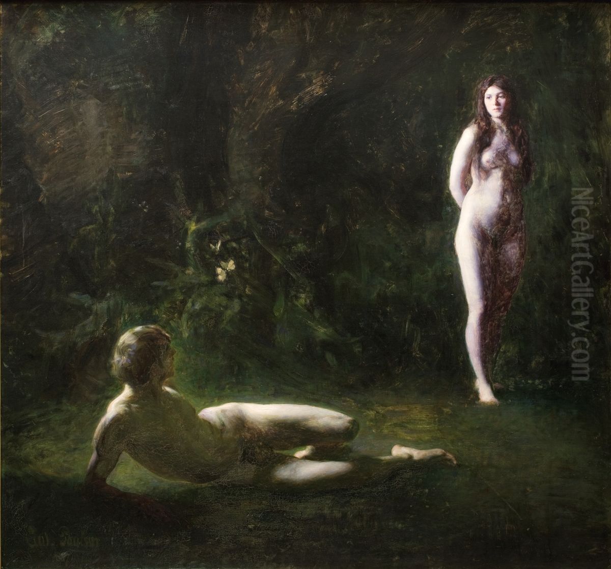 Adam And Eve Oil Painting by Julius Paulsen