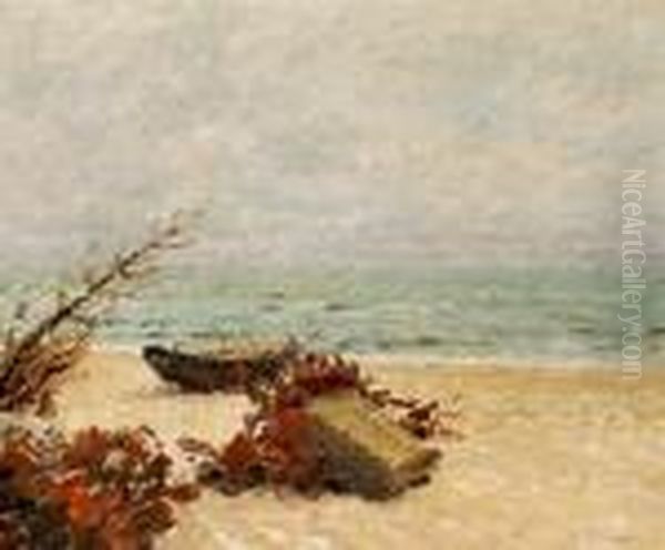 A Rowing Boat On The Beach Oil Painting by Julius Paulsen