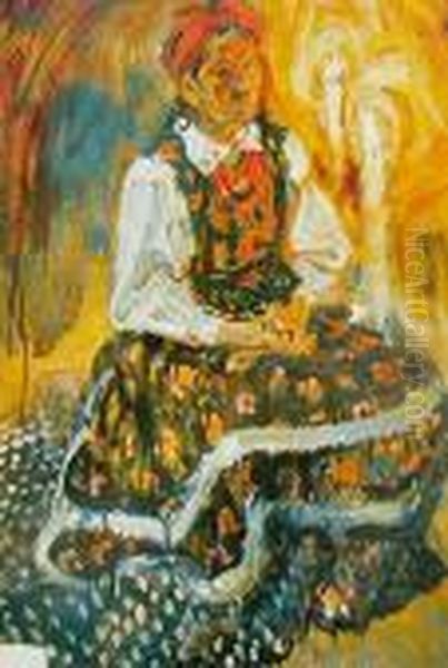 Wiejska Kobieta Przy Swiecach Oil Painting by Fryderyk Pautsch