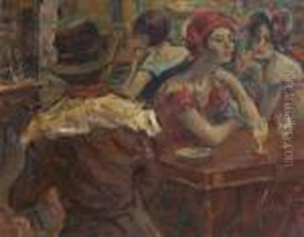 Bistrot Parisien Anime Oil Painting by Elie Anatole Pavil