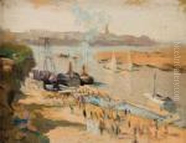 Port Landscape Oil Painting by Elie Anatole Pavil