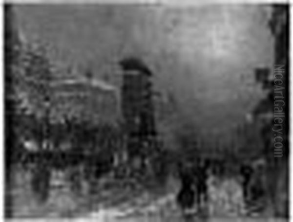 Paris, Les Grands Boulevards, 
Porte Saint-martin Et Porte Saint-denis Deux Huiles Sur Toile Faisant 
Pendants, Signees En Bas A Droite Oil Painting by Elie Anatole Pavil