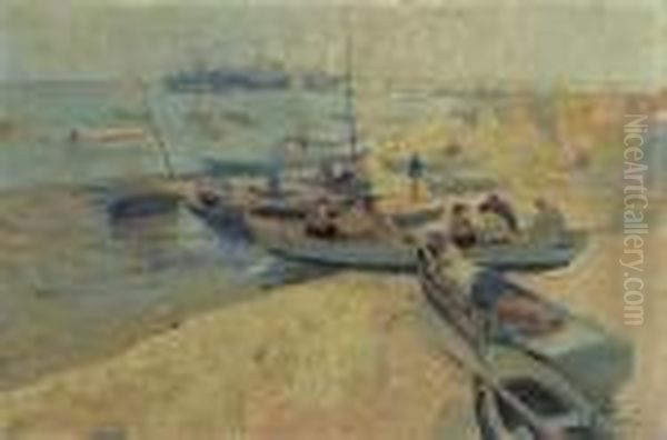 Fisherman On The Shore
Oil On Canvas Oil Painting by Elie Anatole Pavil