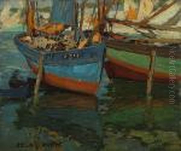 Two Boats In A Harbor Oil Painting by Edgar Alwin Payne