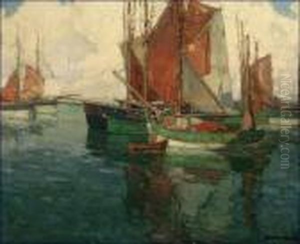 Fishing Boats, Brittany, France Oil Painting by Edgar Alwin Payne