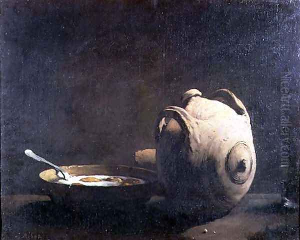 Still life with eggs on a plate, 19th century Oil Painting by Theodule Augustine Ribot