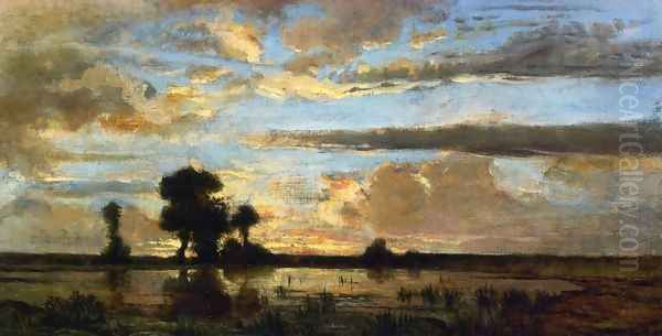 Sunset Oil Painting by Theodore Rousseau