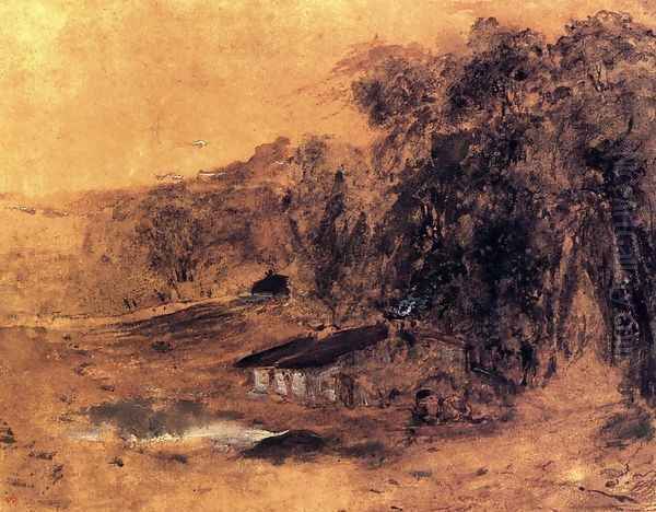 Cottages among Trees Oil Painting by Theodore Rousseau