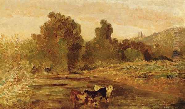 Pasture Land by Water Oil Painting by Theodore Rousseau