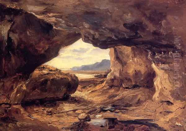 The Cave in a Cliff near Granville Oil Painting by Theodore Rousseau