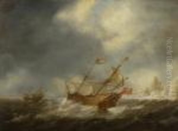 Segelschiffe Auf Sturmisch
 Bewegter See. Oil Painting by Bonaventura, the Elder Peeters