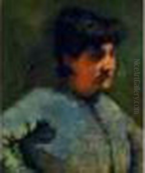 Buste De Dame En
 Bleu Oil Painting by Auguste Pegurier