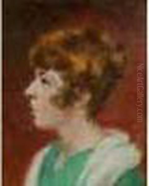 Jeune Fille A La Robe
 Verte Oil Painting by Auguste Pegurier