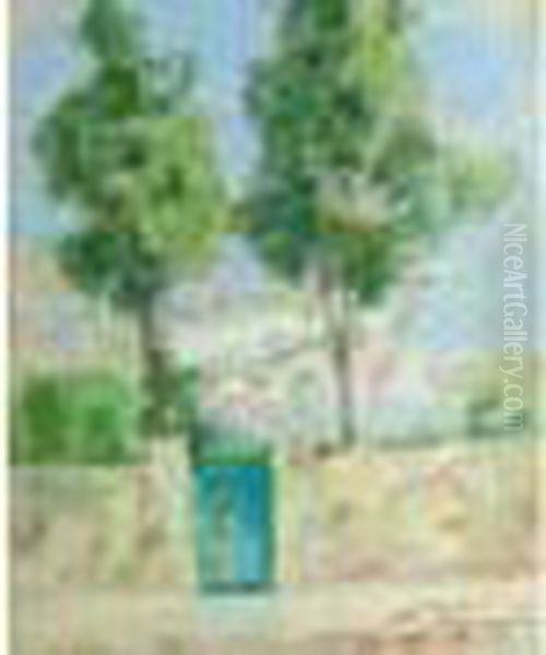 Mas Et Pins Dans Le
 Midi Oil Painting by Auguste Pegurier