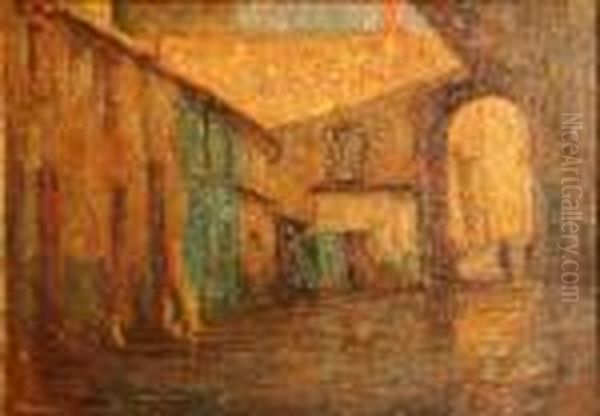 Interieur De Cour Anime Oil Painting by Leonce Pelletier