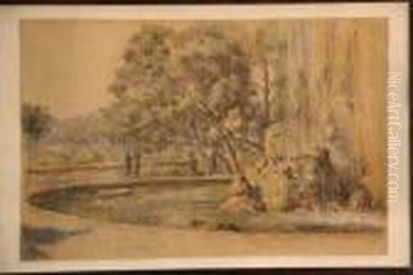 Cascade Du Chateau A Nice Oil Painting by Leonce Pelletier