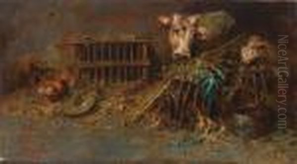 Interno Di Stalla Oil Painting by Tito Pellicciotti