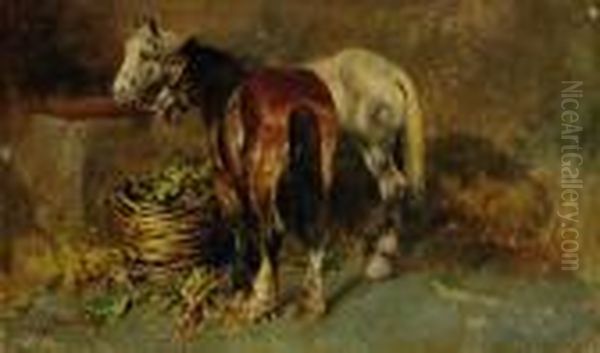 Cavalli Nella Stalla Oil Painting by Tito Pellicciotti