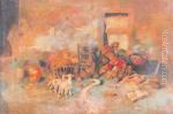 Bimbi Nella Stalla Oil Painting by Tito Pellicciotti