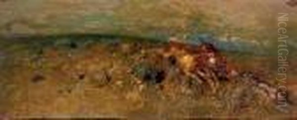 Cani E Lepre Oil Painting by Tito Pellicciotti