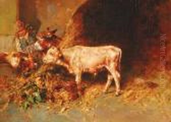 Stalla Con Animali E
Contadina Oil Painting by Tito Pellicciotti