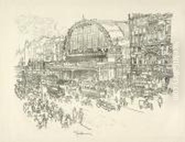 Bahnhof Alexanderplatz Berlin Oil Painting by Joseph Pennell