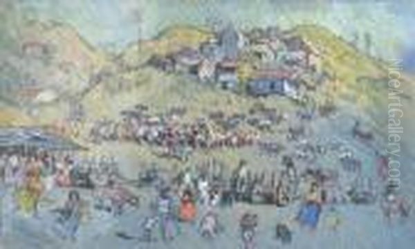 Market Day, Salina Cruz, Mexico Oil Painting by Joseph Pennell