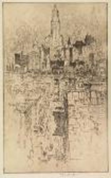 Two Etchings.
Telegraph Hill From The Bay Oil Painting by Joseph Pennell