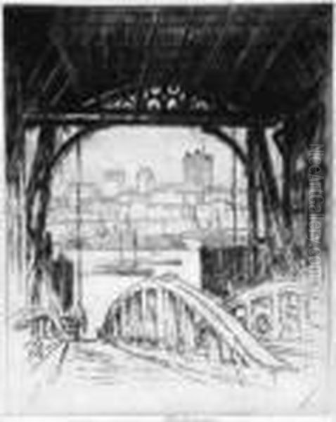 The Woolworth Building; The 
Woolworth, Through The Arch; Thetunnel, Montague Terrace; Columbia 
Heights, From Fulton Ferry (w.675; 785; 845; 849) Oil Painting by Joseph Pennell