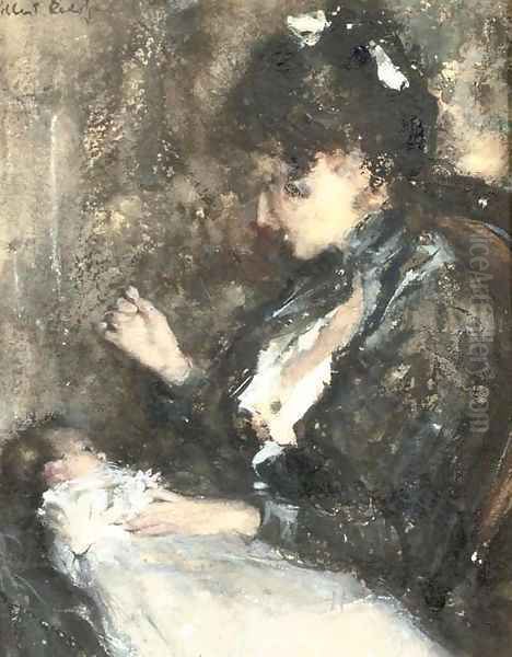 Moedervreugd Tjieke with her first-born baby Albertine Oil Painting by Albert Roelofs