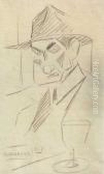 Personaje Y Copa Oil Painting by Rafael Perez Barradas