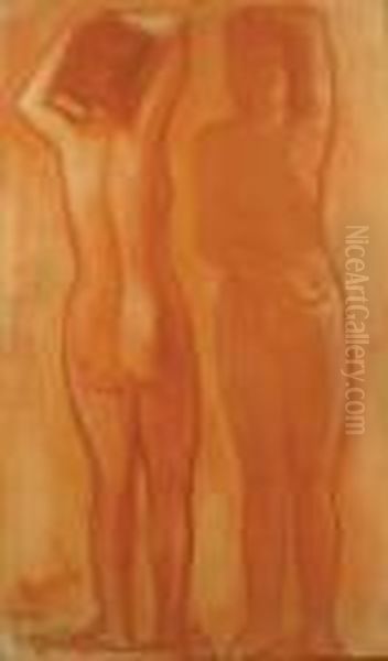 Twee Staandenaakten.
Deux Nus Debout Oil Painting by Constant Permeke