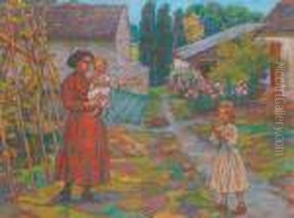 Mere Et Enfants Dans Le Jardin Oil Painting by Jean Misceslas Peske