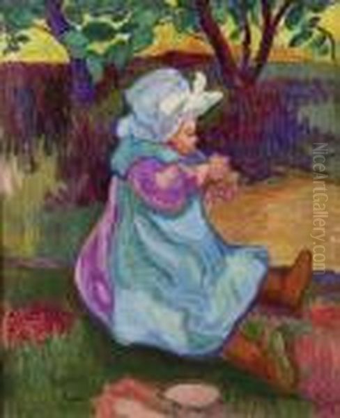 Bois-le-roi, Enfant Au Jardin Oil Painting by Jean Misceslas Peske