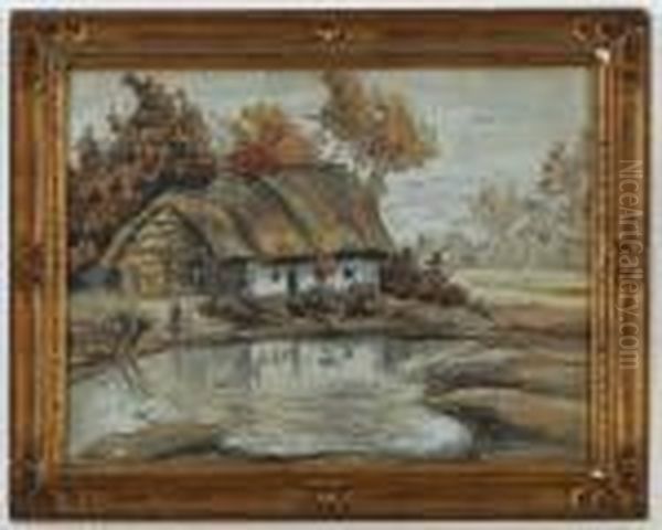 Chaumiere Au Bord De L'etang Oil Painting by Jean Misceslas Peske