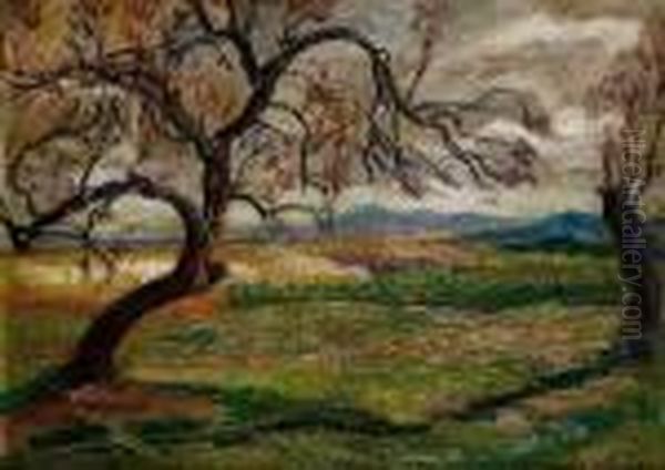 Landscape With A Tree Oil Painting by Jean Misceslas Peske